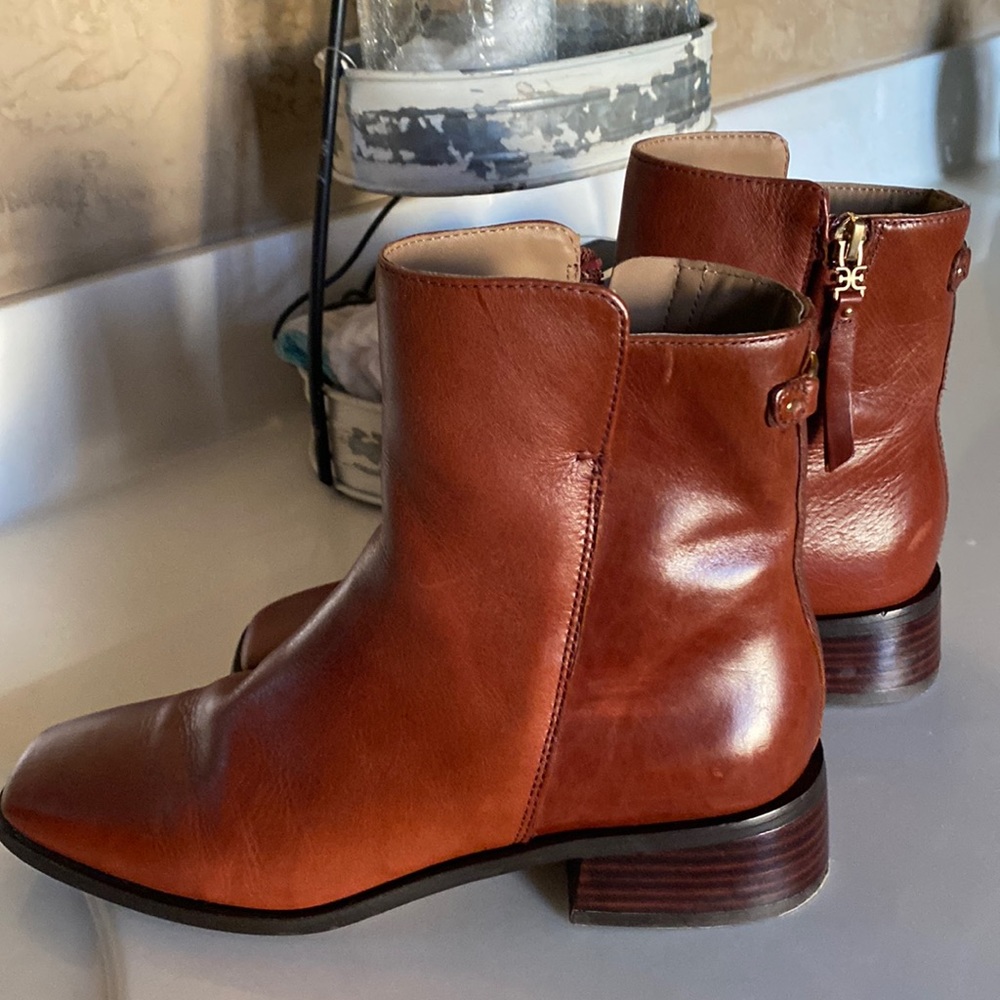 Sam Edelman leather booties in cognac.